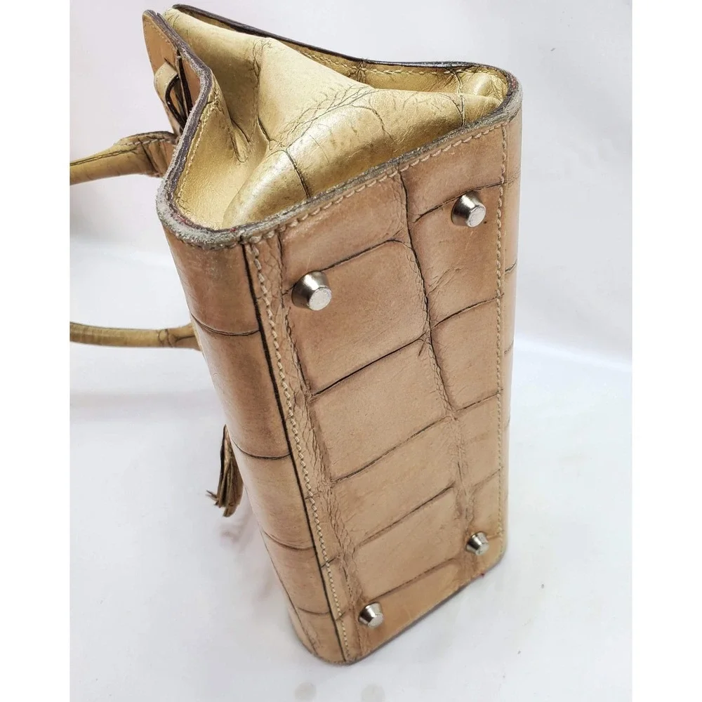 Dooney & Bourke Satchel Beige Croc Embossed Leather Tassel‎ Made in Italy Small